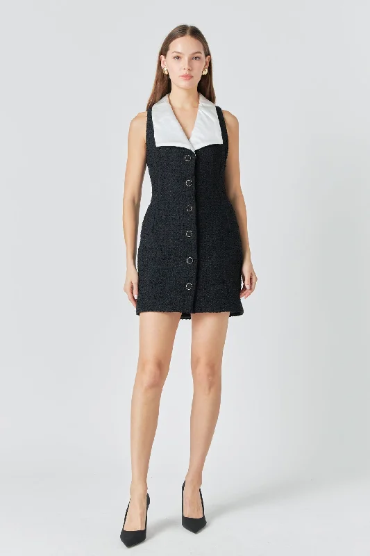 Endless Rose - Premium Sleeveless Tweed Mini Dress Classic Shift Mini Dress