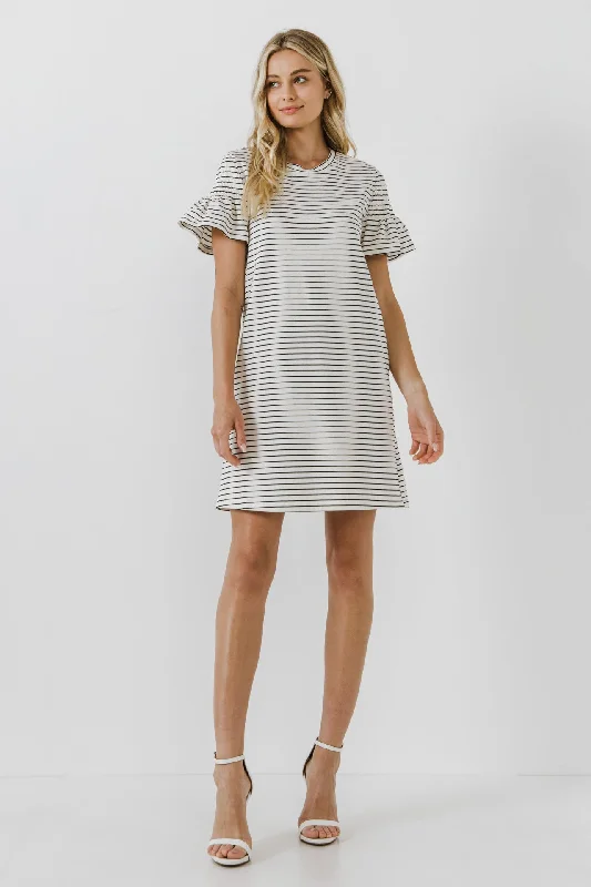 English Factory - Smocked Striped Mini Dress Chic Puff Sleeve Mini Dress