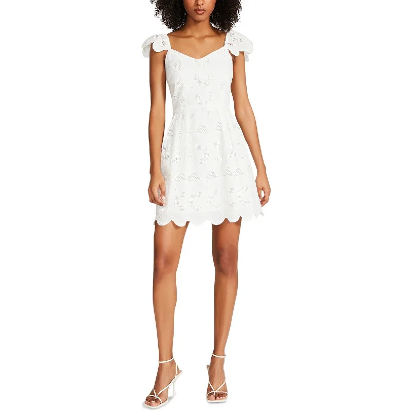 Steve Madden Womens Embroidered Cotton Mini Dress Chic Bohemian Mini Dress