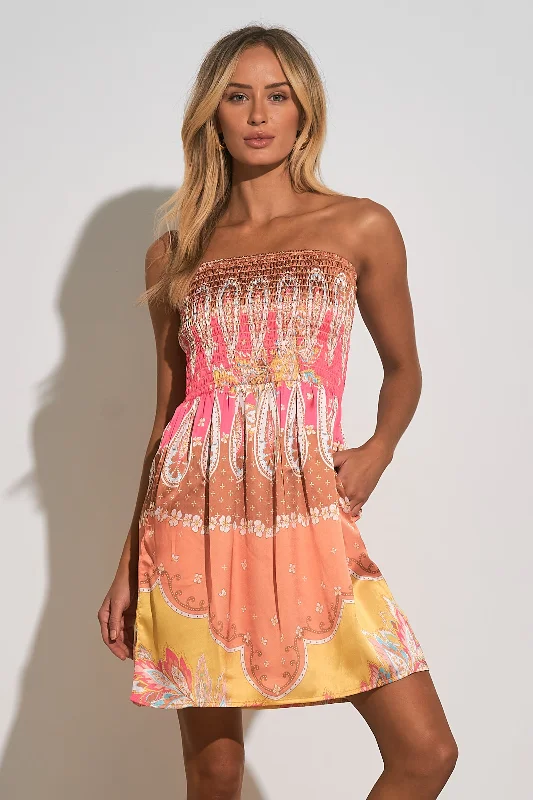 Strapless Smocked Mini Dress Pink Trendy Tie-Dye Mini Dress