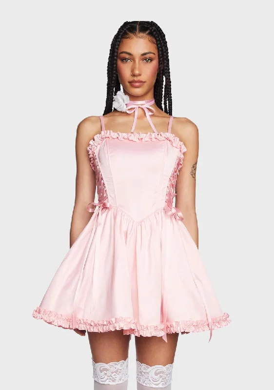 Takes The Cake Mini Dress - Light Pink Classic Striped Mini Dress