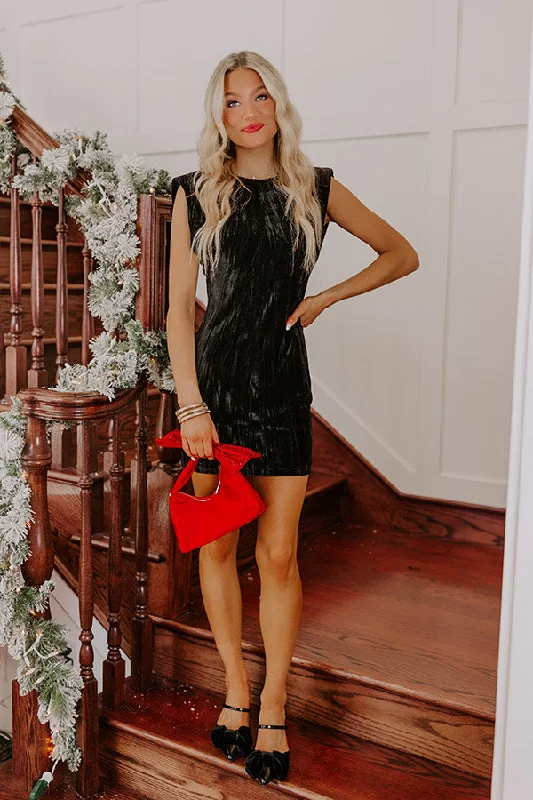 Twilight Dreams Velvet Mini Dress in Black Classic Casual Mini Dress