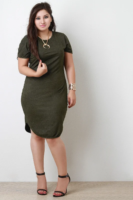 Vegan Suede Short Sleeved Mini Dress Cozy Satin Mini Dress