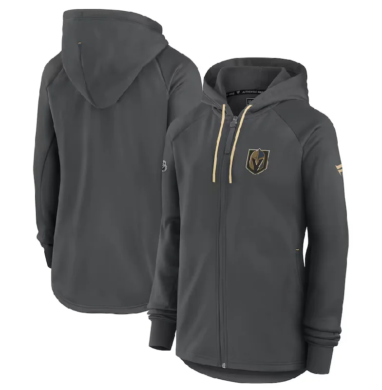 Vegas Golden Knights Fanatics Women's Authentic Pro Rink Fleece Full-Zip Jacket - Gray Striped Jacket Polka Dot Jacket Floral Jacket