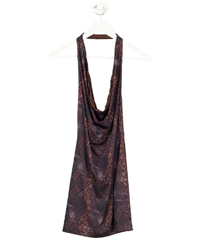 White Fox Brown Halterneck Snakeprint Mini Dress UK S Chic Tropical Mini Dress