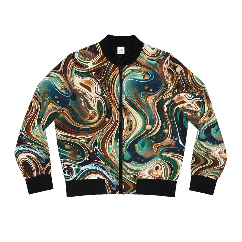 Women's Sapphire Pearl Emerald Bomber Jacket Elasticated Jacket Padded Jacket Insulated Jacket