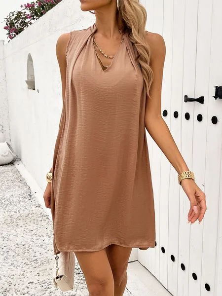 Women's Solid V-neck Chain Sleeveless Mini Dress H8847PHZDV Trendy Cut-Out Mini Dress Women's Solid V-neck Chain Sleeveless Mini Dress H8847PHZDV Trendy Cut-Out Mini Dress