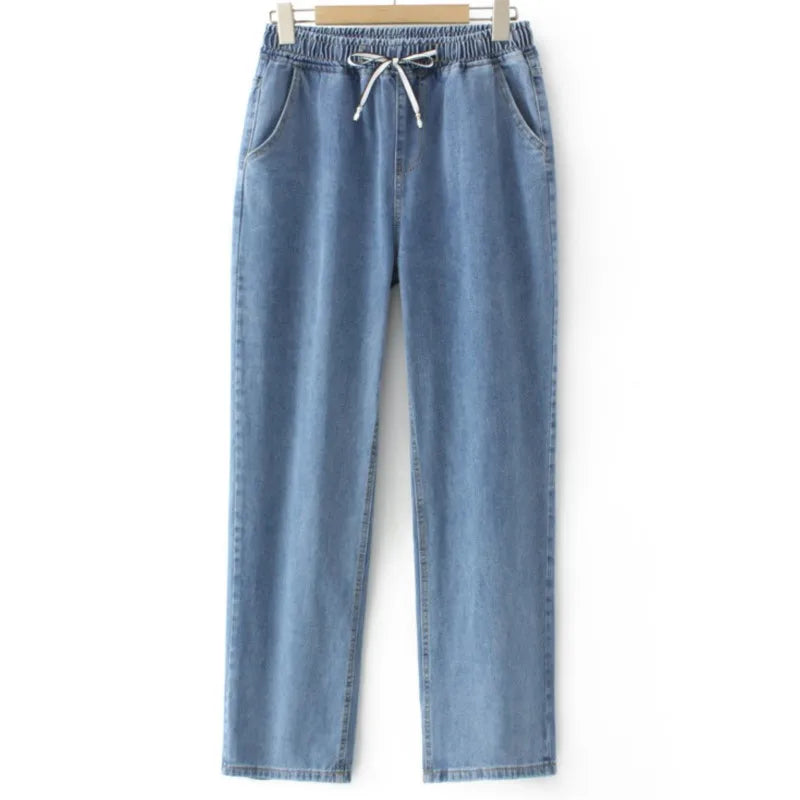 Autumn Clothes Women Jeans Plus Size Loose Full Length Denim Straight Leg Pants Casual Straight-Leg Jeans