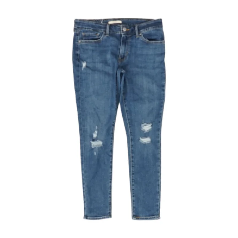 711 Blue Solid Skinny Leg Jeans Comfortable Zip-Fly Denim Jeans