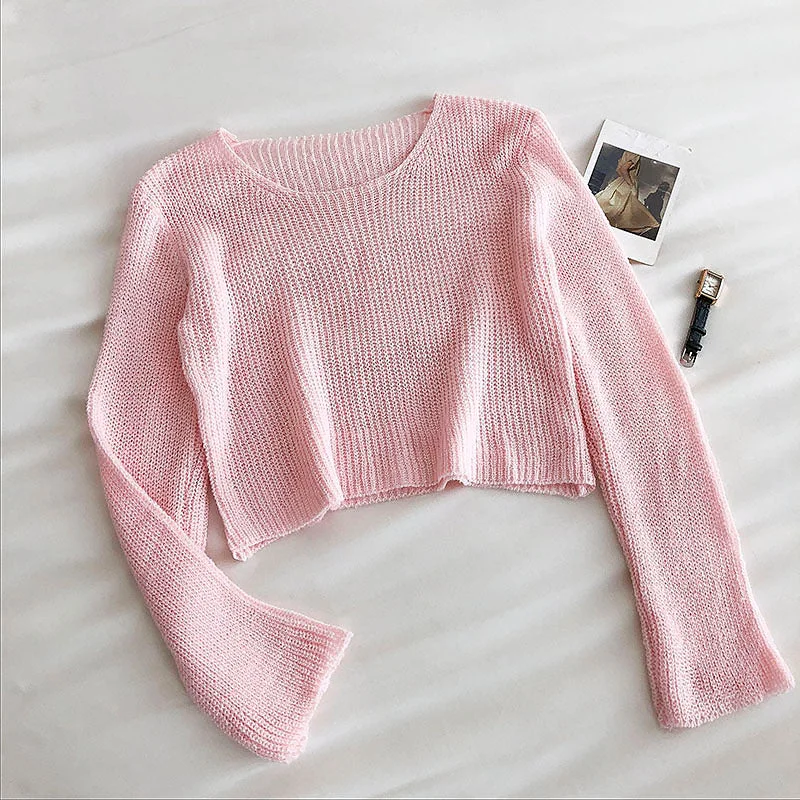 Age reducing candy color sweater casual slim long sleeve bottomed top  6490 Hooded Caped Shawl Collar