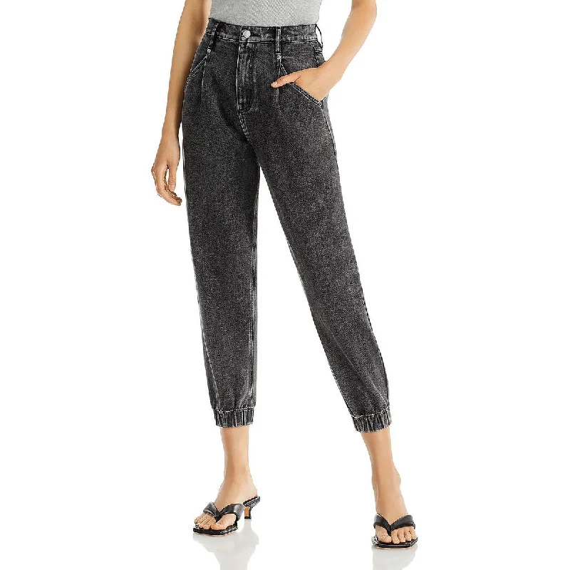 Aqua Womens High Rise Pleated Jogger Jeans Fashionable Vintage Wash Jeans
