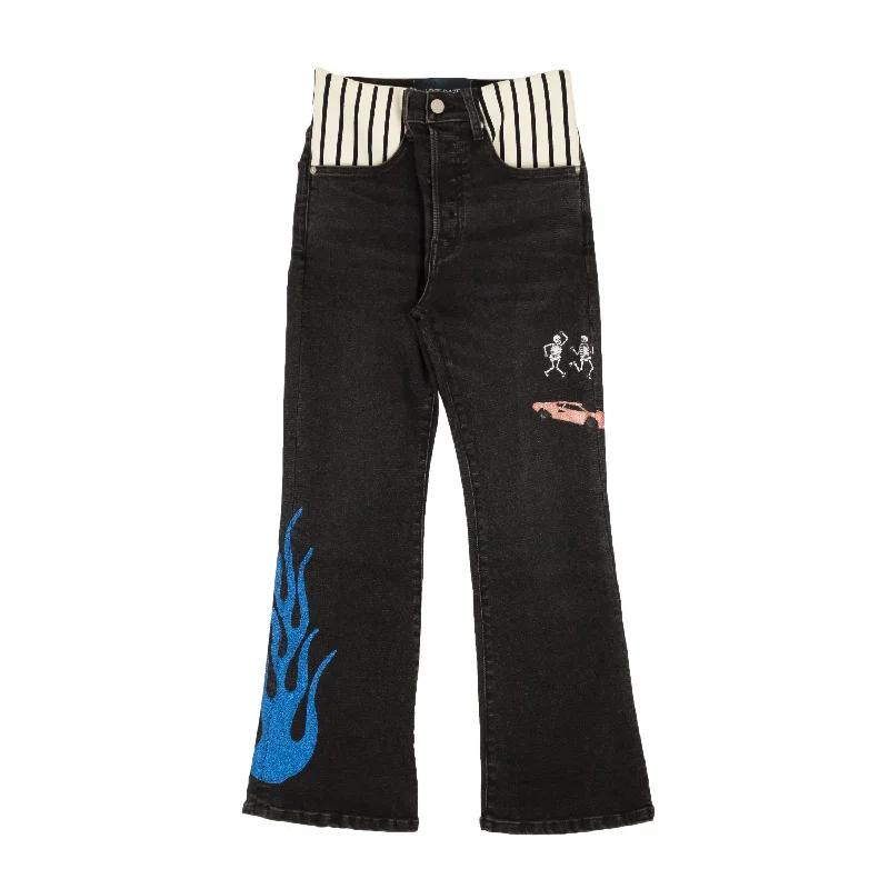 LOST DAZE Black Stripe Spandex Waist Jeans Trendy Classic Fit Jeans