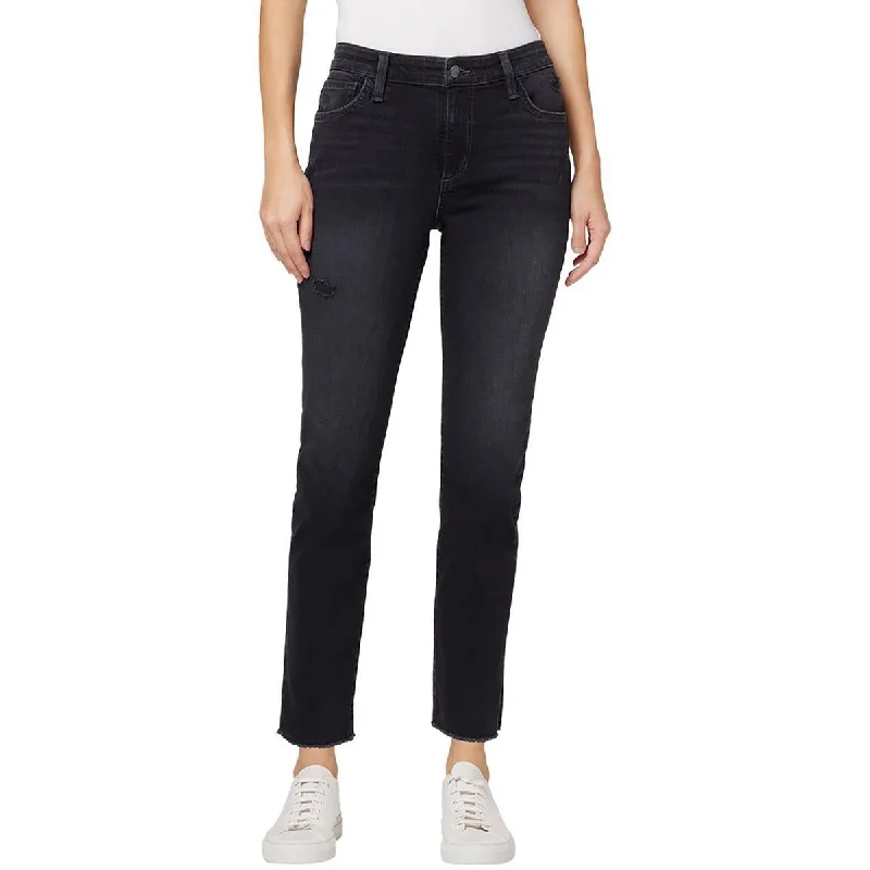 The Tomboy Womens Raw Hem Distressed Slim Jeans Cozy Stretch High-Waist Jeans