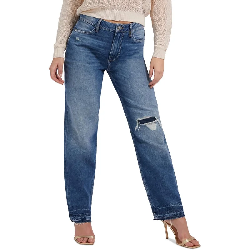 HOLLYWOOD Womens High Rise Distressed Straight Leg Jeans Trendy Layered Pocket Jeans