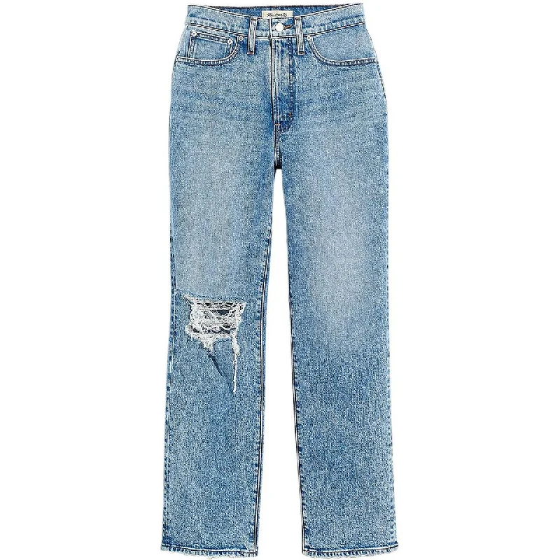 The Perfect Vintage Womens High Rise Ripped Straight Leg Jeans Chic Faded Blue Jeans