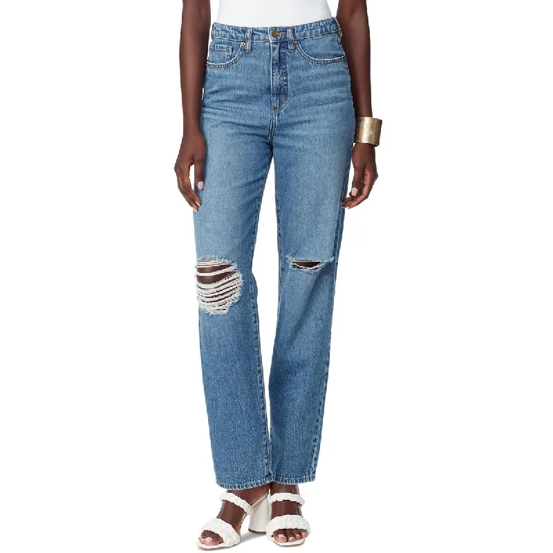 Yaro Womens High-Rise 90s Pinched Waist Straight Leg Jeans Elegant Dark-Wash Bootcut Jeans