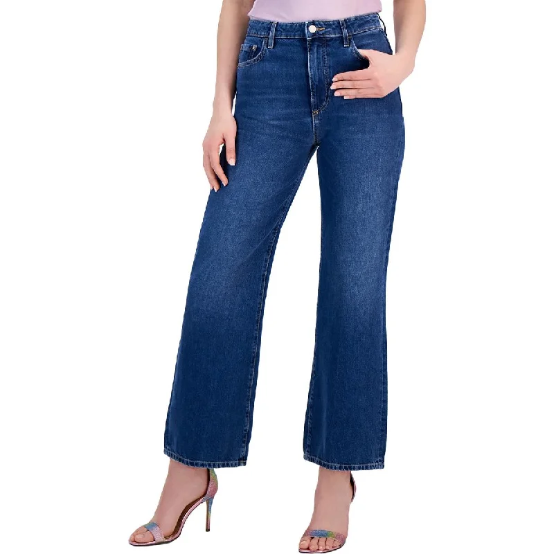 Womens Mid Rise Medium Wash Wide Leg Jeans Trendy Low-Rise Slim Jeans