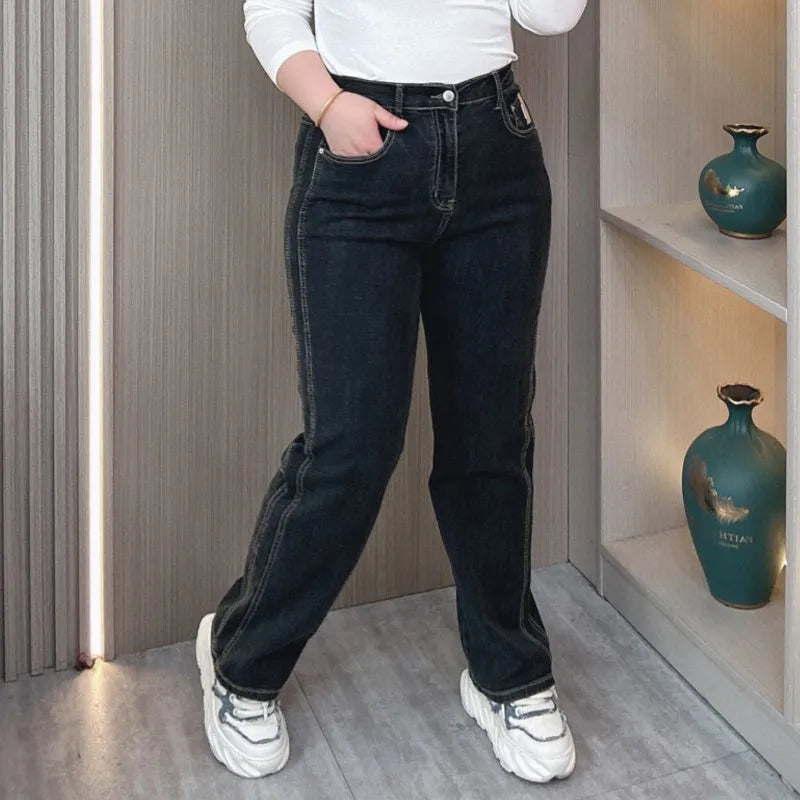 Blue Grey High Waist Jeans Women Spring And Autumn Plus Size Fashionable Frayed Hem Denim Blue Grey High Waist Jeans Women Spring And Autumn Plus Size Fashionable Frayed Hem Denim