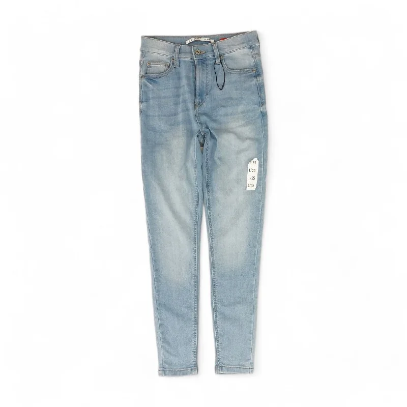 Blue Solid Skinny Leg Jeans Comfortable Distressed Straight-Leg Jeans