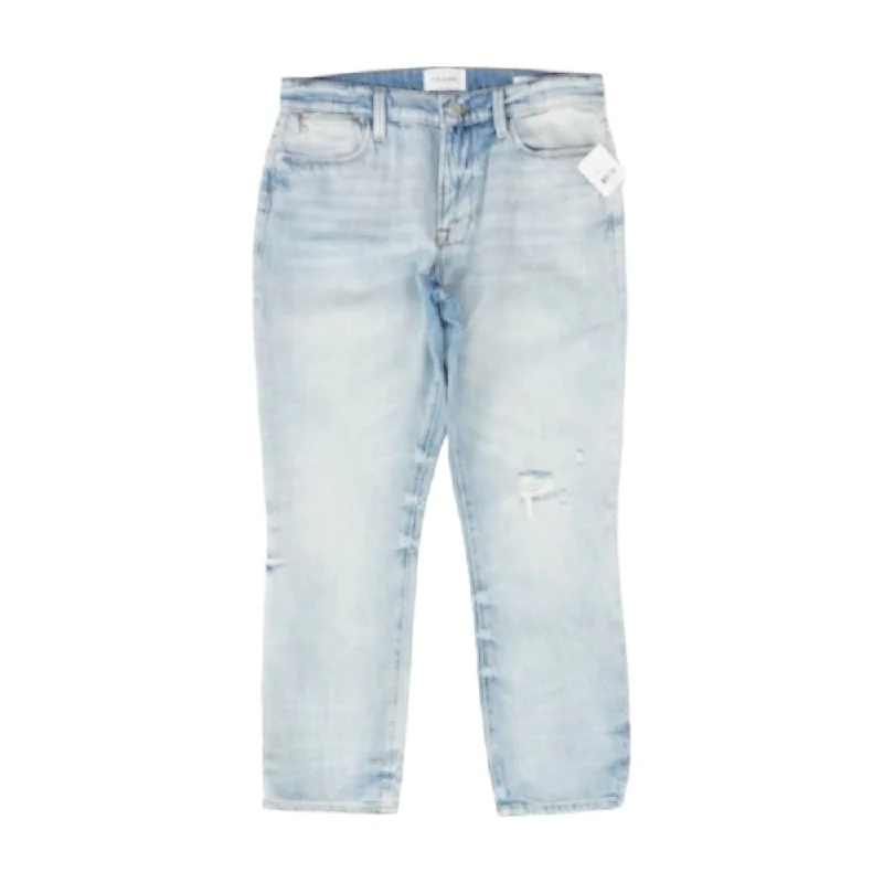Blue Solid Straight Leg Jeans Stylish Acid-Wash Jeans