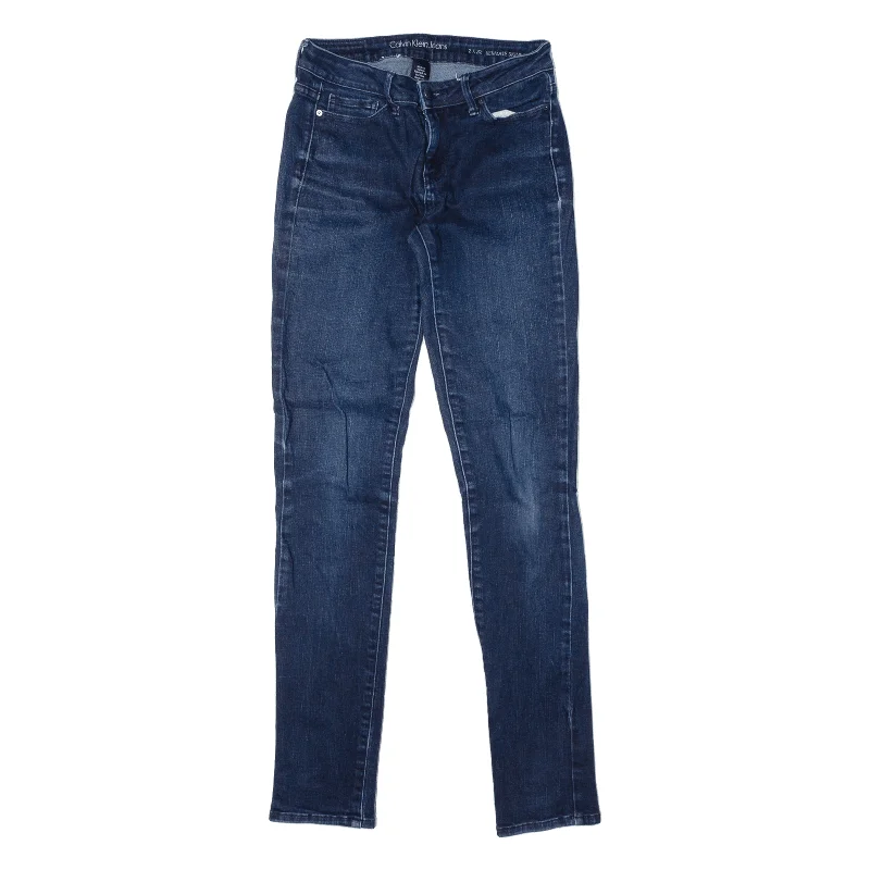 CALVIN KLEIN Jeans Blue Denim Slim Skinny Stone Wash Womens W26 L32 Fashionable Raw Hemmed Jeans