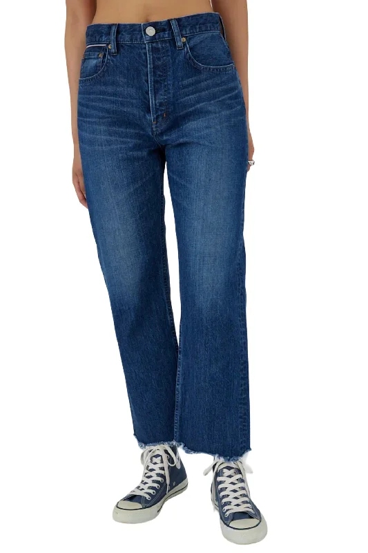 Corcoran Wide Straight Cropped Jeans In Dark Blue Elegant Tapered Leg Denim