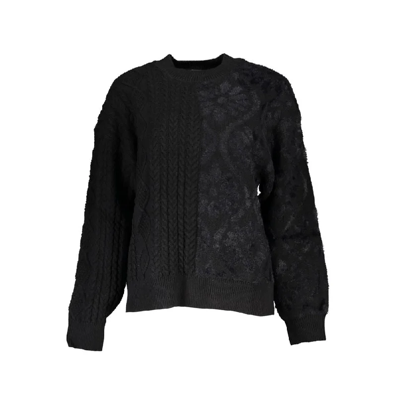 Desigual Elegant Turtleneck Sweater with Contrast Women's Details Jersey Fabric Tulle Fabric Batik Fabric