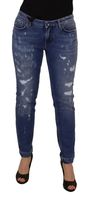 Dolce & Gabbana Chic Low Waist Skinny  Women's Jeans Fashionable Raw Edge Jeans