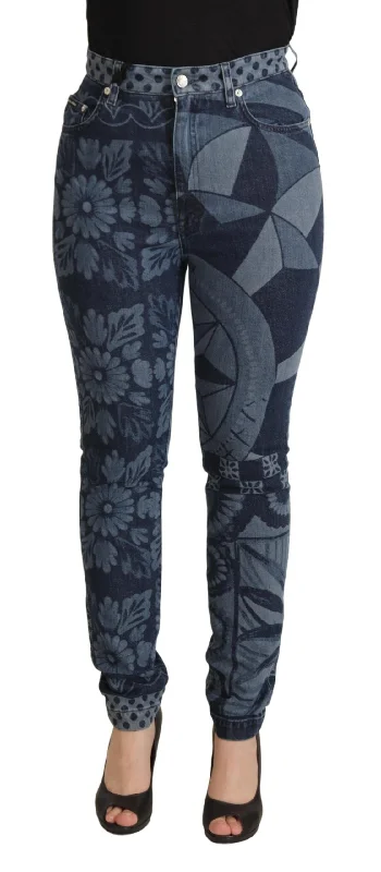 Dolce & Gabbana Elegant Floral High Waist Skinny Women's Jeans Cozy Relaxed Fit Jeans Dolce & Gabbana Elegant Floral High Waist Skinny Women's Jeans Cozy Relaxed Fit Jeans