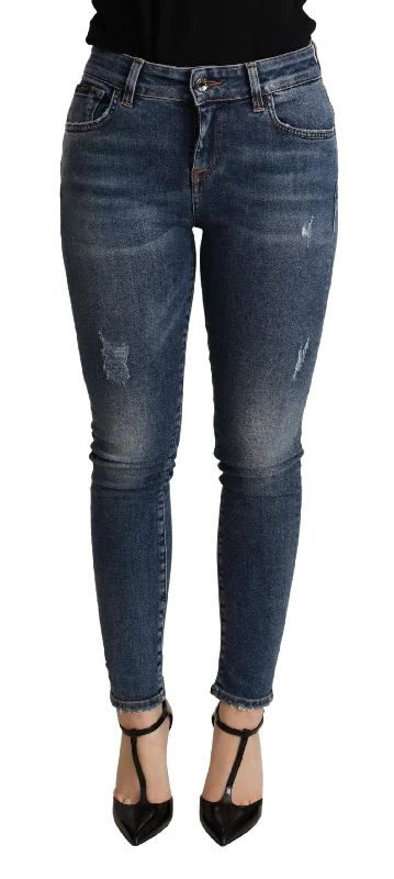Dolce & Gabbana Elegant Mid Waist Skinny  Women's Jeans Trendy Patchwork Denim Jeans