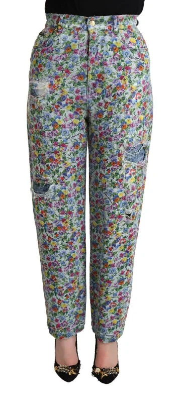 Dolce & Gabbana Floral High Waisted Tape Women's Jeans Chic Vintage-Inspired Denim Jeans Dolce & Gabbana Floral High Waisted Tape Women's Jeans Chic Vintage-Inspired Denim Jeans