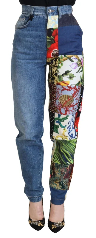Dolce & Gabbana Patchwork Jacquard   Luxury Women's Jeans Classic Button Fly Jeans