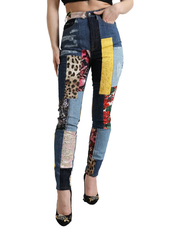 Dolce & Gabbana Vibrant Patchwork Skinny Women's Jeans Cozy Wide-Legged Jeans