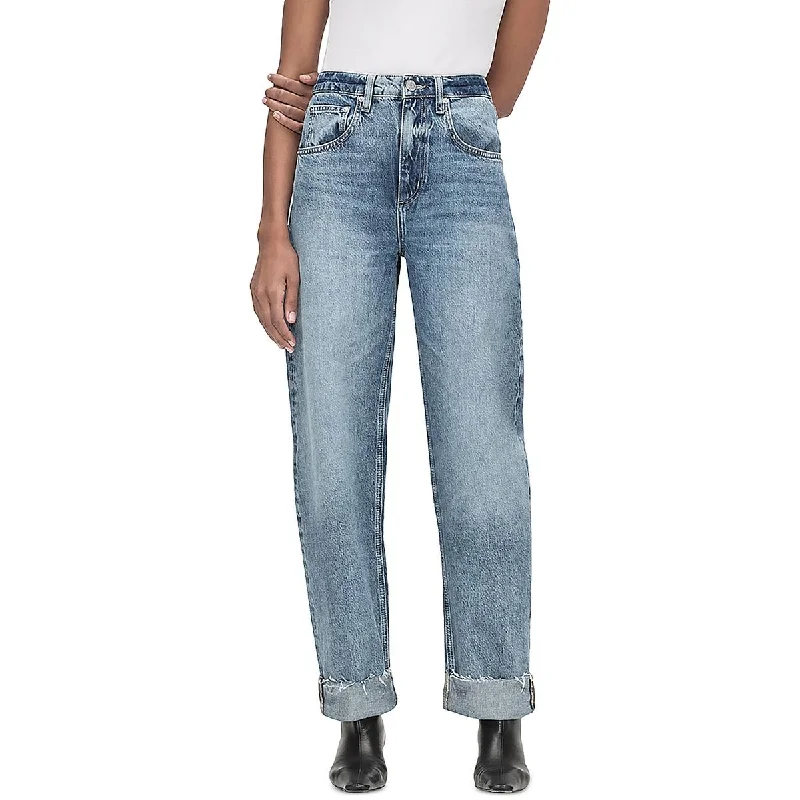FRAME Womens High Rise Raw Hem Straight Leg Jeans Elegant Raw Hem Jeans