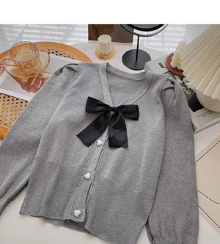 French Lantern Sleeve Sweater bow top  6474 Mesh Fabric Canvas Fabric Denim Fabric