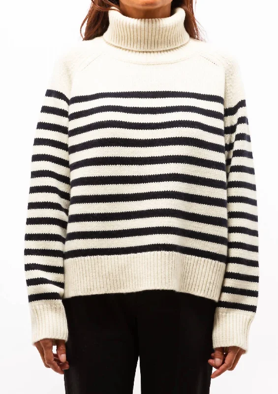 Gideon Sweater In Ivory/dark Navy Stripe Modern Contemporary Chic