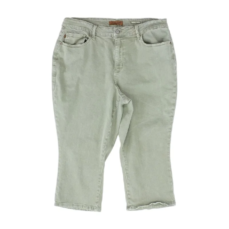 Green Solid Capri Slim Leg Jeans Chic Vintage-Inspired Denim Jeans