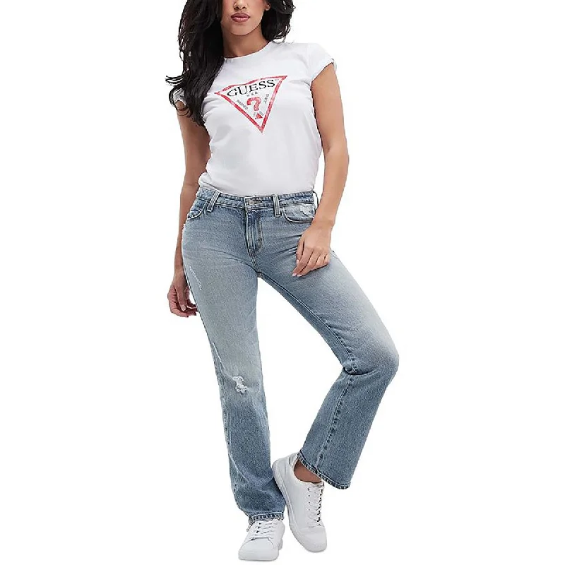 Guess Womens Mid-Rise Light Wash Straight Leg Jeans Comfortable Zip-Fly Denim Jeans