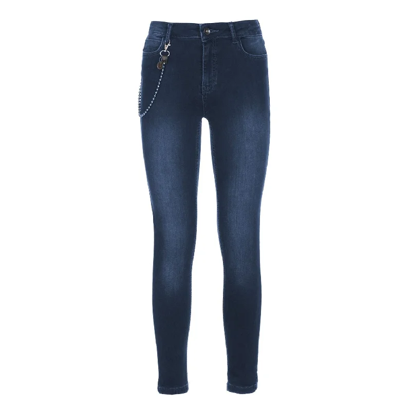 Imperfect Chic ly Washed  Slim-Fit Jeans with Chain Women's Detail Casual High-Waisted Bootcut Jeans