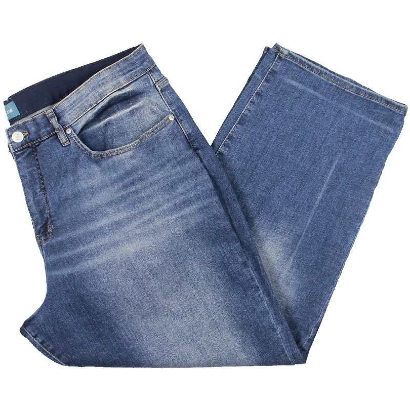 Jag Jeans Womens Plus High Rise Whisker Wash Straight Leg Jeans Chic Rolled Cuff Denim Jeans