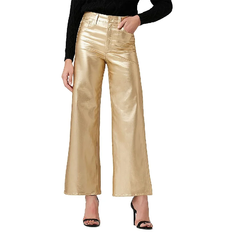 Joe's Womens High Rise Metallic Wide Leg Jeans Stylish Paperbag Waist Denim