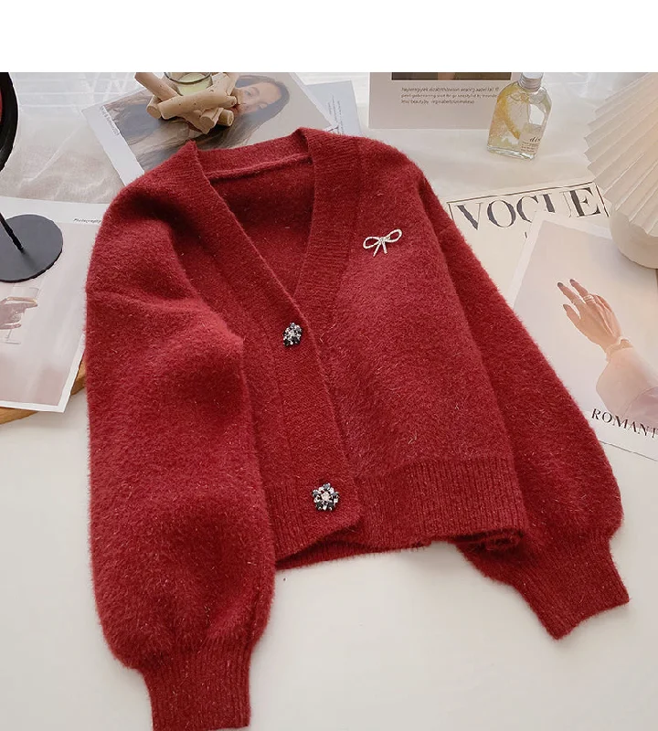 Lantern Sleeve Vintage solid color sweater coat  6187 Modern Contemporary Chic