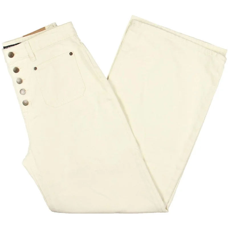 Lauren Ralph Lauren Womens Button Pockets Wide Leg Jeans Fashionable Relaxed Fit Denim
