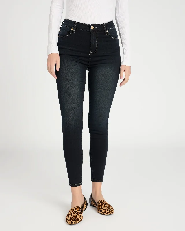 Abby High Rise Ankle Skinny Jeans with Gold Stitch Fashionable Straight Fit Denim