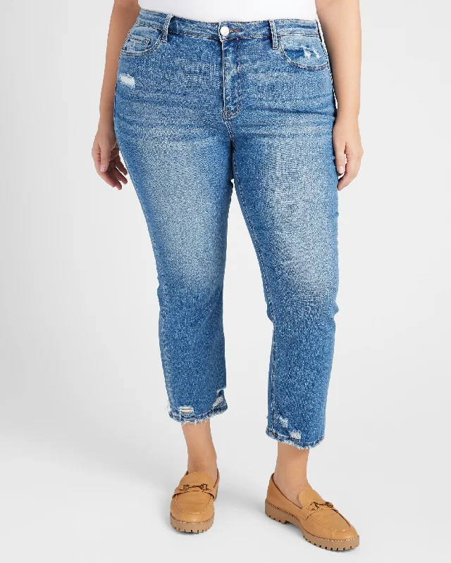 Plus Size High Rise Slim Straight Jeans Comfortable Straight-Legged Denim