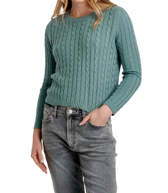 Lupe Cable Sweater In Slate Blue Turtle Neck Boat Neck Asymmetrical Neck