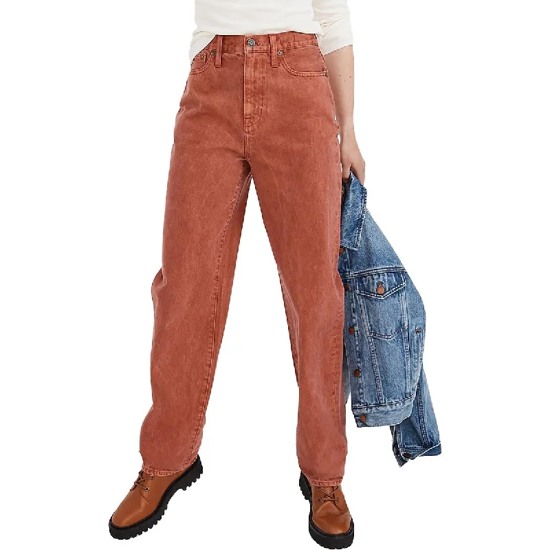 Madewell Womens High Rise Baggy Straight Leg Jeans Stylish Shredded Denim Jeans