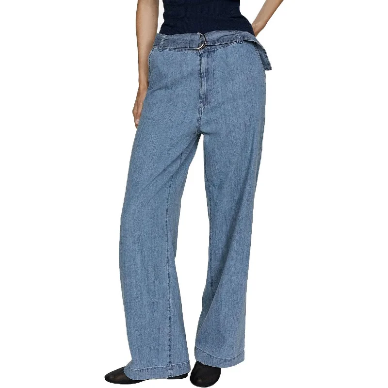 MNG Jeans Womens Mid Waist Wide Leg Wide Leg Jeans Elegant Raw Hem Jeans