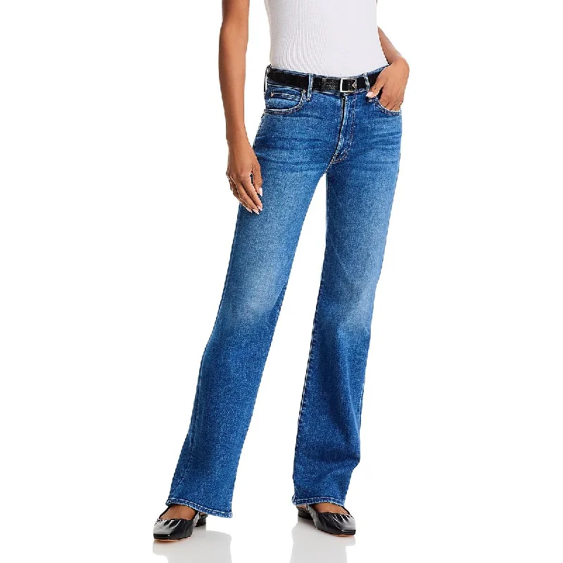 Mother Womens High Rise Faded Bootcut Jeans Stylish Shredded Denim Jeans