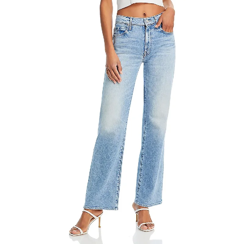 Mother Womens High Rise Faded Straight Leg Jeans Chic Rolled Cuff Denim Jeans